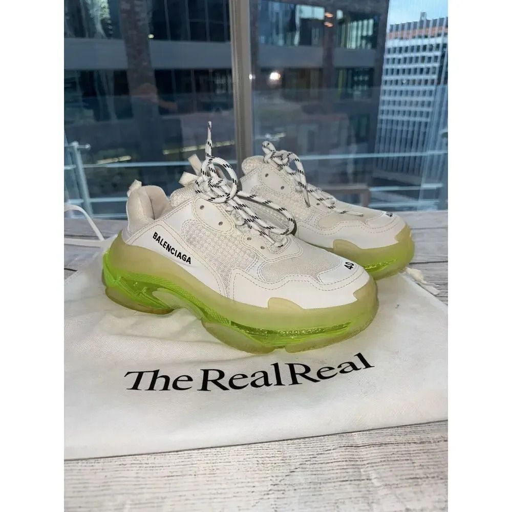 Balenciaga Triple S Womens Sneakers Size 40 EU / 10 US Neon Green Clear Sole